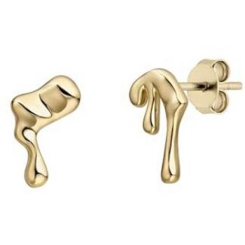 Pendientes Asimétricos Melt de Plata de Ley 925 con Baño de Oro 18K y Cierre a Presión para Mujer