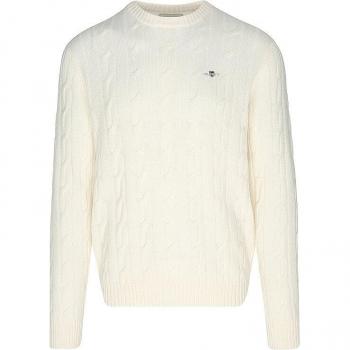 Jersey de Hombre Gant de Cuello Redondo en Lana con Punto de Ochos Color Crema Talla L