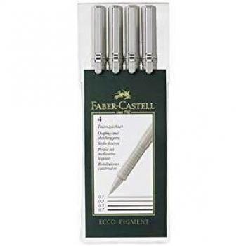 Faber Castell 167004 - Estuche con 4 rotuladores calibrados ECCO Pigment con grosores de trazo de 0.2, 0.4, 0.6, 0.8, color negro