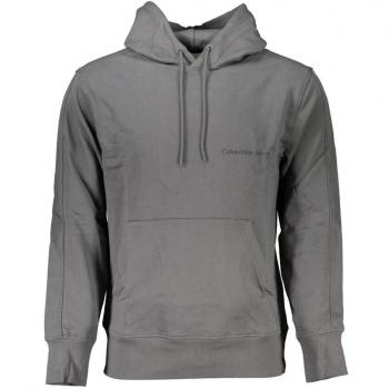 Calvin Klein Elegant Gray Men's Hooded Sweatshirt with Central Pocket and Logo Print - Size L