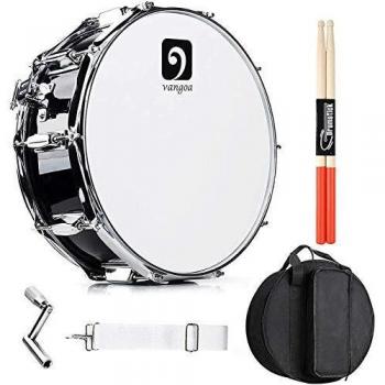 Vangoa Tambor de Caja 14 Pulgadas Cavidad de Madera Acústico Tambor Militar Snare Drum con Kits para Profesional Principiantes Estudiantes