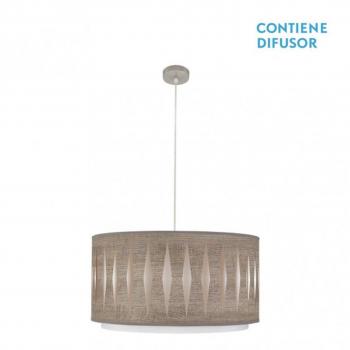 Lámpara colgante FABRILAMP Alexandra 2 luces E27 níquel/madera gris de 50x50 cm - Diseño moderno