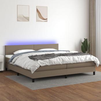 Cama box spring con colchón blando Paloma LED 200x200 cm Tela Gris Taupe