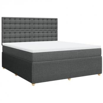 Cama box spring con colchón de muelles gris oscuro 180x200 cm tela