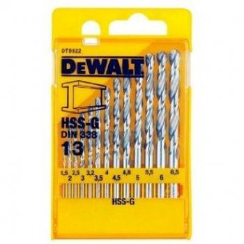DeWalt DT5922-QZ - Juego de 13 Brocas para Metal HSS-G Din 338 en Cassette de Plástico Diámetro 1.5, 2, 2.5, 3.2, 3, 3.5, 4, 4.5, 5 x 2, 5.5, 6, 6.5 mm