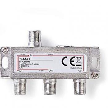 NEDIS Splitter satélite Distribuidor de Satélite F - Atenuación Máx. de 10,5 dB - 5-2400 MHz - 3 Salidas - Plata Plata
