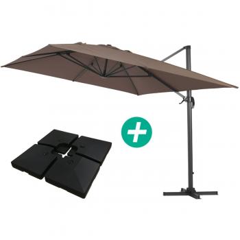 Sombrilla de jardín Sun 4' de aluminio deportado - Rectángulo - 3 x 4 m - Topo - Incluido lastre