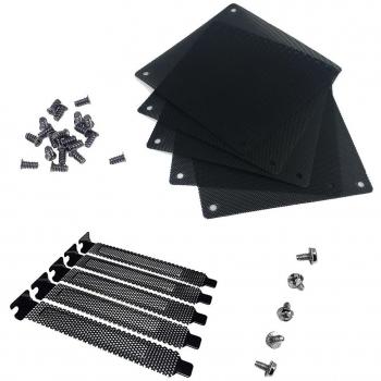 5 filtros antipolvo para el ventilador del ordenador, 120 mm, PVC + 5 cubiertas de ranura PCI, con tornillos