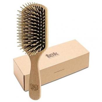 Tek cepillo para el pelo rectangular grande de madera de fresno con púa larga - Hecho a mano en Italia