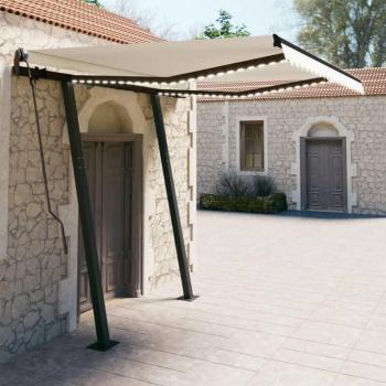 Toldo automático con LED y sensor de viento color crema 3x2,5 m, sombrilla retráctil, resistente al agua, ideal para balcón, jardín o terraza