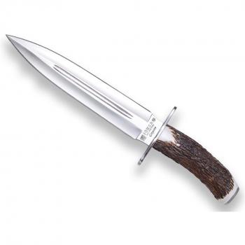 Cuchillo Joker Coyote CC07 - Mango de Ciervo y Hoja MOVA de 23 cm con Funda de Cuero Marrón