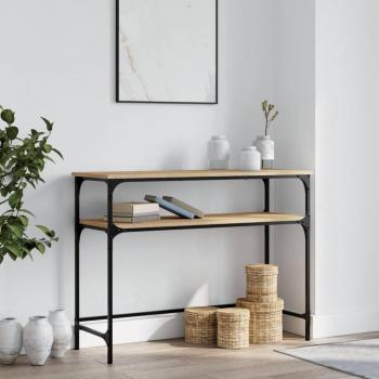 Mesa consola de madera de ingeniería 100x35,5x75 cm en color Negro, Roble Sonoma y Roble ahumado - Mesa de sofá, mesa de entrada para salón, mueble recibidor y mesita auxiliar