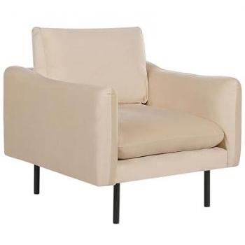 Sillón Moderno de Terciopelo Beige con Respaldo Acolchado y Patas Negras Vinterbro