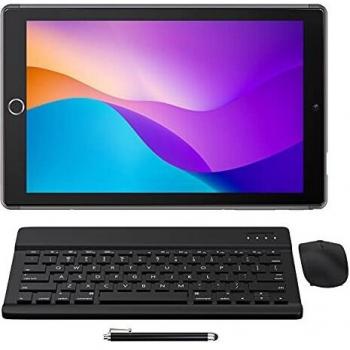 Tablet 10 Pulgadas Android 10.0 - YUMKEM Tableta 8 núcleos 4GB RAM 64GB ROM con | WiFi | Bluetooth | GPS | MicroSD 4-128 GB, Teclado Bluetooth/ratón inalambrico/Funda de Tablet - Gris