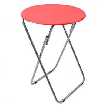 Mesa Plegable Multifuncional de Madera y Aluminio - Color Rojo - Alto: 66 cm x Diámetro: Ø48 cm - Ideal para Terraza, Balcón, Camping o Jardín