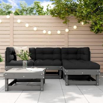 Juego de muebles jardín 5 piezas y cojines madera maciza gris Vidaxl