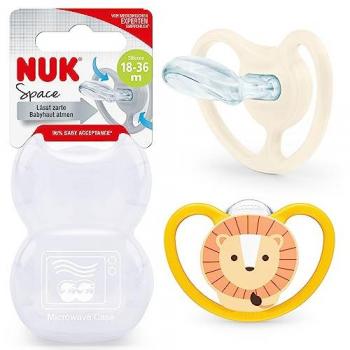 Chupetes NUK Space de Silicona para 18-36 meses con Ventilación Adicional y Diseño de León y Sol - Paquete de 2 Unidades
