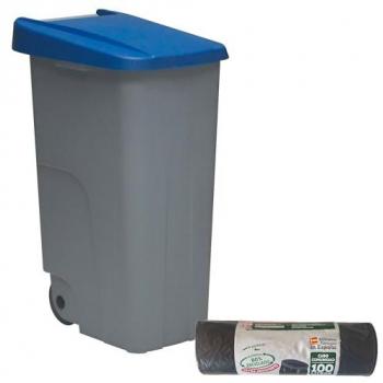 Contenedor Cerrado Wellhome 85L Azul H.76cm + Rollo de 10 bolsas de basura 100L