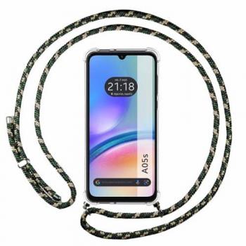 Funda Colgante Transparente para Samsung Galaxy A05s con Cordon Verde y Dorado