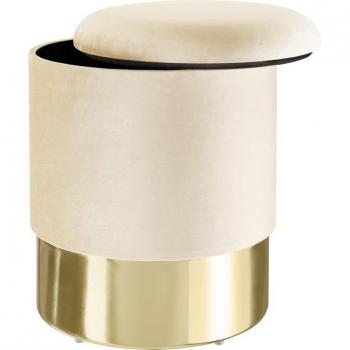 Taburete acolchado y aterciopelado de almacenamiento 300 kg Sarina - Elegante taburete redondo aterciopelado con estructura estable y resistente, gran compartimento de almacenamiento en el interior