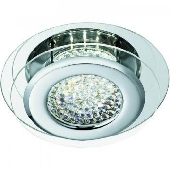Plafón LED redondo empotrado Vesta de 28 cm en cromo con centro de cristal y espejo