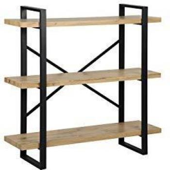 Estantería Industrial Minimalista de 3 Niveles en Madera Clara con Marco de Metal Negro y Estantes Abiertos Timber