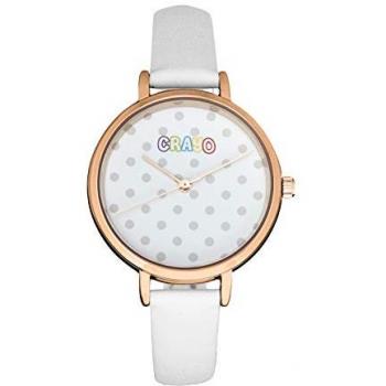 Crayo Unisex Dot Quartz White Leather Strap Watch - Rose Gold Accents