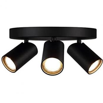 Plafón Negro Redondo de Techo con 3 Focos GU10, Ø 25 cm, Serie Sal
