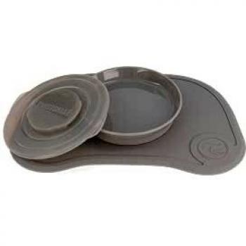 Twistshake Click-Mat 38 x 25 cm Mantel Individual Placa de Alimentación para Mesa + Plato Sellado con Tapa Alimentación para Bebés, Vajilla, Sin BPA, 6+ Meses, Gris Pastel