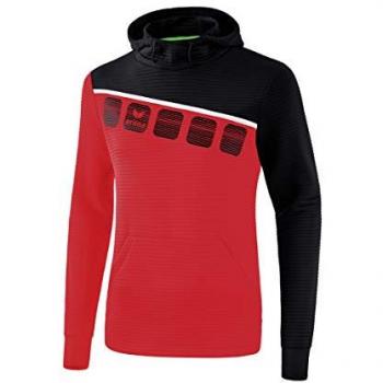 Erima 5-C Men's Hoodie Sweatshirt - Polyester, Red/Black/White, Size 3XL