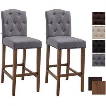 Set de 2 Taburetes de Bar Louise en Tela Gris Claro Antiguo con Estructura de Madera y Apoyo para los Pies
