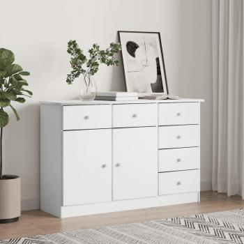 Aparador ALTA de madera maciza de pino 112x35x73 cm, mueble de almacenaje para salón, buffet, armario auxiliar y armario de almacenamiento en color blanco