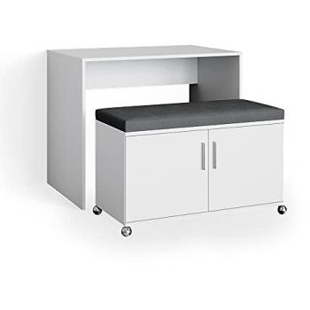 Escritorio Vicco Flona, Blanco/Antracita, 93.2 x 60 cm, Diseño Contemporáneo