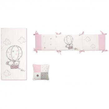 Pirulos Globo - Edredón, protector y cojín, 72 x 142 cm, color blanco y rosa