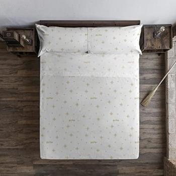 Juego de sábanas Harry Potter Stars Gold 100% algodón con almohada y bajera estampadas para cama de 150/160 cm