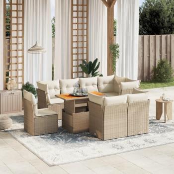 Set de Sofás de Jardín 9 Pzas con Cojines Ratán Sintético Beige