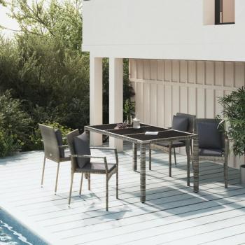5 Piece Grey Poly Rattan Garden Dining Set with Cushions