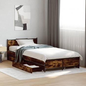 Cama multicapa de madera con cajones en roble ahumado 90x200 cm