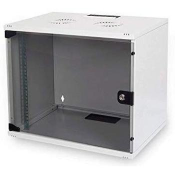 Gabinete Mural Profesional DIGITUS 9U - Serie Compacta SOHO, Desmontado, con Puerta de Cristal Gris, Dimensiones 460x540x400mm