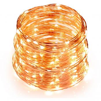 TOPLUS Cadena de luces LED Blanco Cálido, 10m 100 Leds, IP65 Impermeable, Alambre de Cobre para Decoración, Conexión USB, 5V