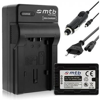 Batería + Cargador (Coche/Corriente) para VW-VBT380 / Panasonic HC-VX989. / HC-W570, W850, WX979. v. Lista! con Infochip