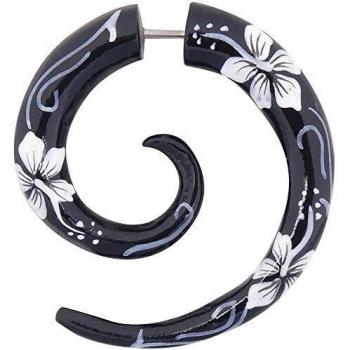 Wildcat Fake Wood Flower Mujer Pendiente Negro, Madera,