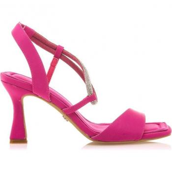 Sandalias de tacón mujer 68443 rosa con cierre cordones y puntera cuadrada