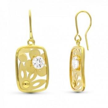 Pendientes Largos Inmaculada Romero Oro 18k Mujer Forma Rectangular Circonita Flores Caladas