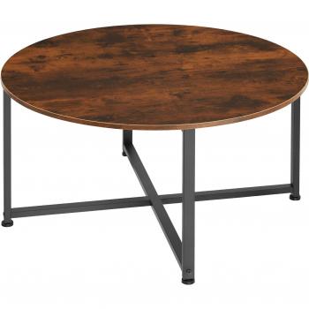Mesa de centro Aberdeen 88,5 x 47 cm - Mesa de centro redonda estilo industrial con tableros MDF efecto madera y estructura de acero con revestimiento en polvo