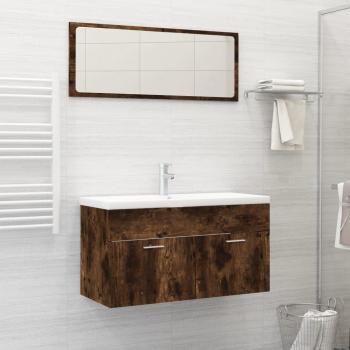Set de muebles de baño 2 piezas en madera contrachapada roble ahumado