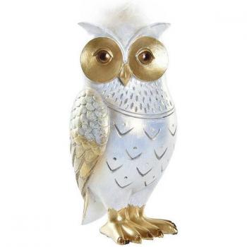 Figura Decorativa Búho DKD Home Decor Blanco Dorado 9 x 9 x 17 cm