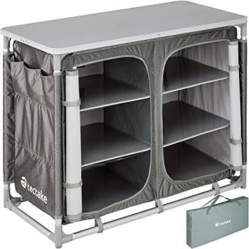 Cocina de Camping Tectake Plegable 97 x 47,5 x 78 cm con 6 Compartimentos, Bolsillo Lateral y Patas Ajustables en Altura