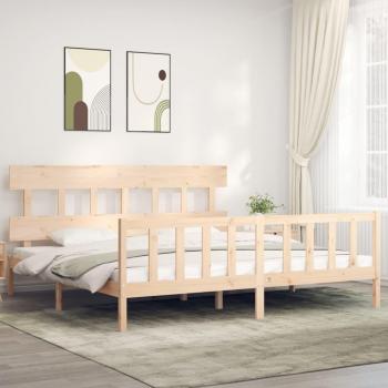 Cama de matrimonio Super King Size con cabecero de madera maciza Blindpiece en color marrón