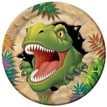 Generique - 8 Platos de cartón cumpleaños Dinosaurio 23 cm
